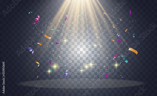 Lots of colorful tiny confetti and ribbons on transparent background. Festive event and party. Multicolor background.Colorful bright confetti isolated on transparent background