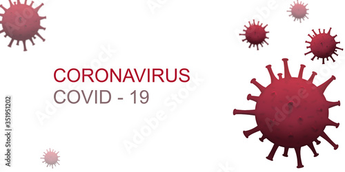 Corona Virus banner illustration microscopic view - 2019-ncov, covid-19 3d banner illustration. with text on teal background.