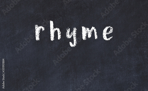 Quadro em tela College chalk desk with the word rhyme written on in