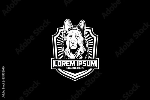 German Shepard cartoon character black and white logo template