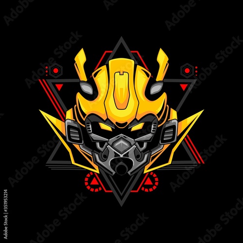 mecha robot head for merchandise, apparel or other with modern sacred geometry ornament photo