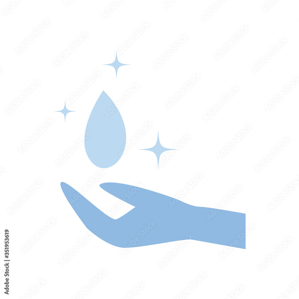 Water drop over hand flat style icon vector design Water drop over hand flat style icon vector design