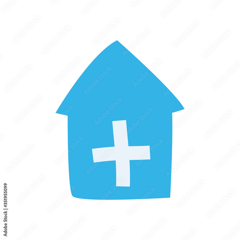 Cross inside house flat style icon vector design Cross inside house flat style icon vector design