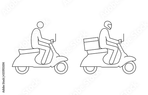 Man riding motorbike, motorcycle courier icons