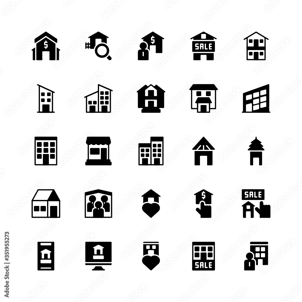 Set of Office, Home, House Property Sale glyph style icon - vector Set of Office, Home, House Property Sale glyph style icon - vector