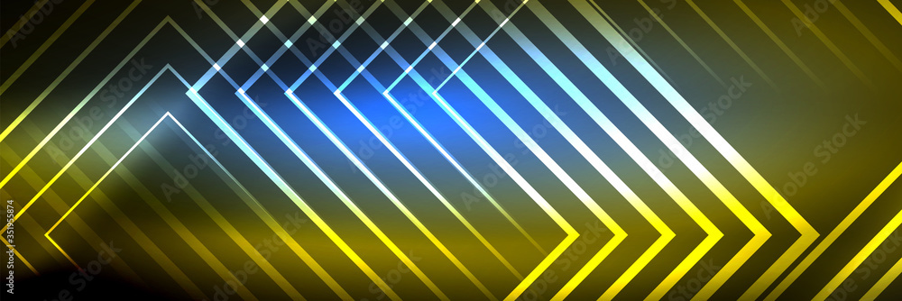 Shiny neon glowing techno lines, hi-tech futuristic abstract background template with square shapes Shiny neon glowing techno lines, hi-tech futuristic abstract background template with square shapes