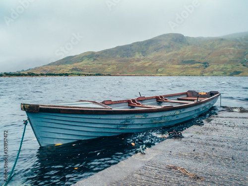 Moody lake scenery in Kylemore lake in Connemara national park Ireland