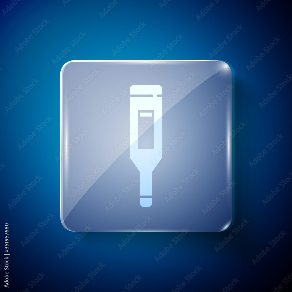 White Medical digital thermometer for medical examination icon isolated on blue background. Square glass panels. Vector White Medical digital thermometer for medical examination icon isolated on blue background. Square glass panels. Vector
