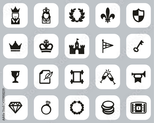 Royalty Or Royal Blood Icons Black & White Flat Design Set Big