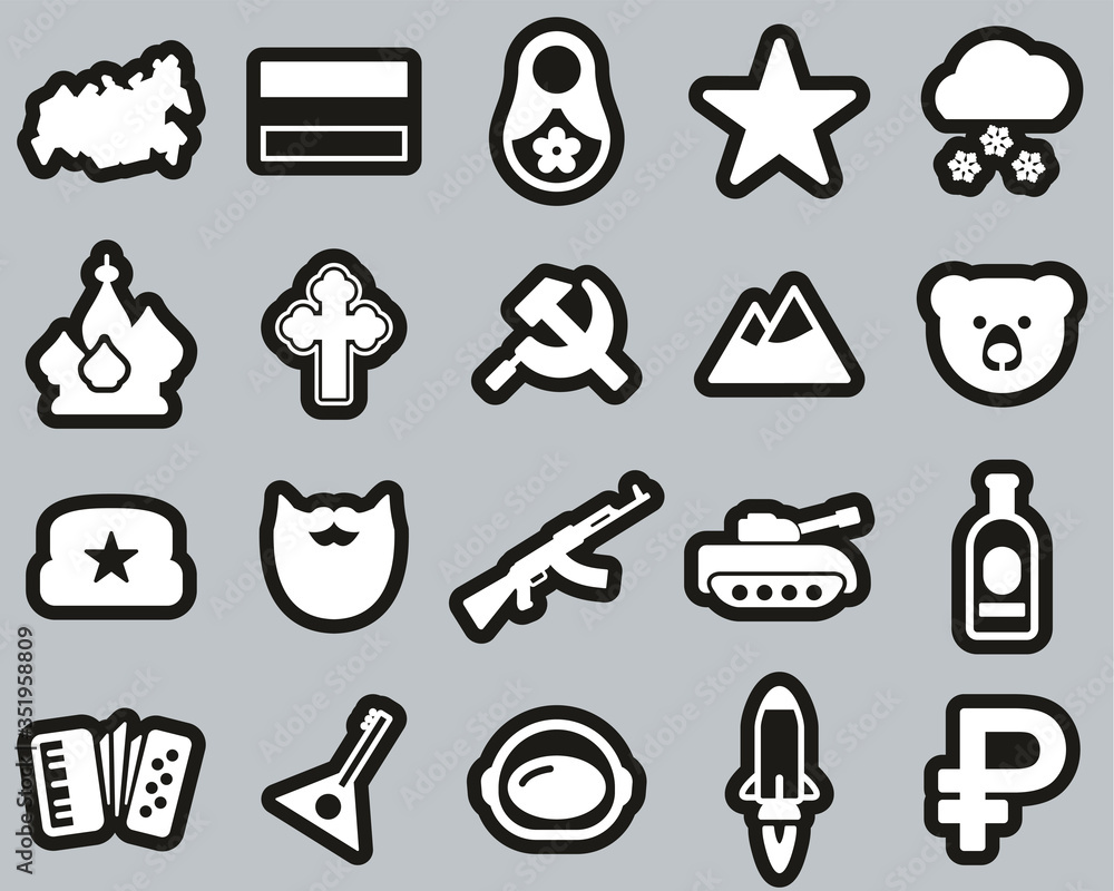 Russia Country & Culture Icons White On Black Sticker Set Big Russia Country & Culture Icons White On Black Sticker Set Big
