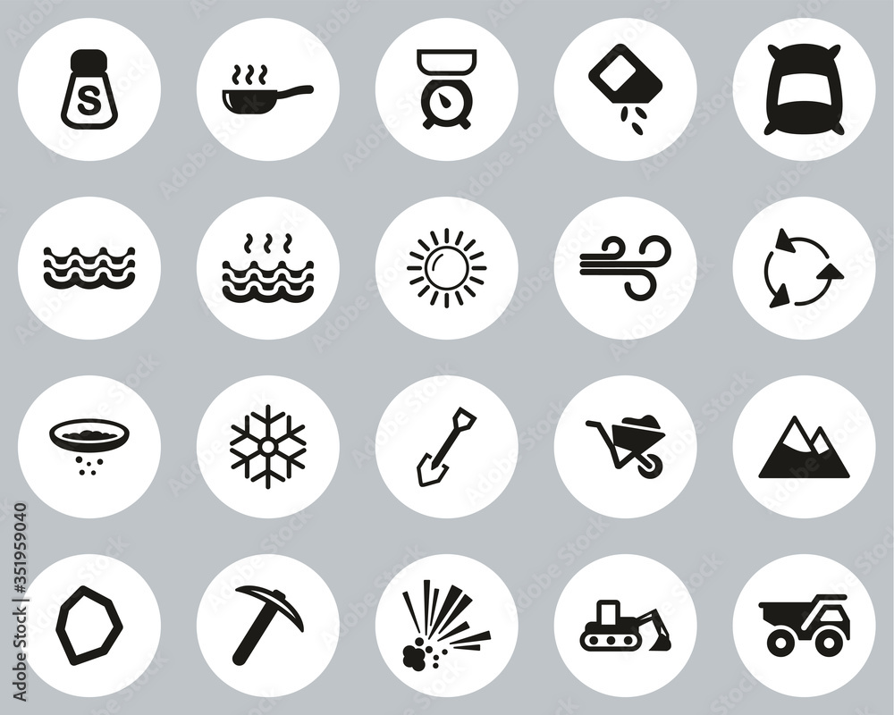 Salt & Salt Mining Icons Black & White Flat Design Circle Set Big Salt & Salt Mining Icons Black & White Flat Design Circle Set Big