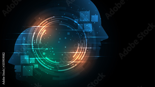 Head of human artificial intelligence digital vector illustration