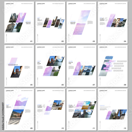Creative brochure templates with colorful gradient geometric background. Covers design templates for flyer, leaflet, brochure, report, presentation, advertising, magazine.