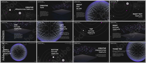 Presentation design vector templates, multipurpose template for presentation slide, flyer, brochure cover design, infographic presentation. Big data visualization. Futuristic technology background.