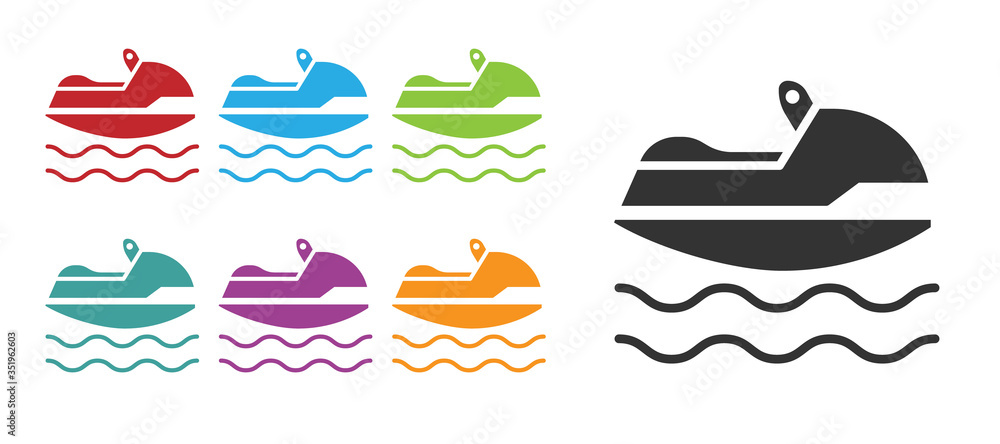 Black Jet ski icon isolated on white background. Water scooter. Extreme sport. Set icons colorful. Vector Black Jet ski icon isolated on white background. Water scooter. Extreme sport. Set icons colorful. Vector