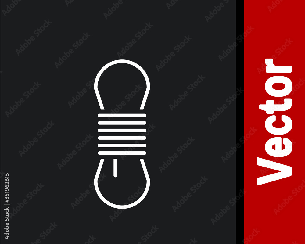 White Climber rope icon isolated on black background. Extreme sport. Sport equipment. Vector
