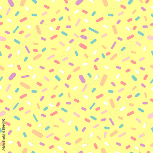 Doughnut glaze with sprinkles seamless pattern, tasty poster design template, vector illustration