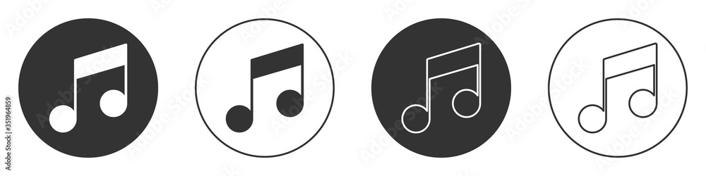 Black Music note, tone icon isolated on white background. Circle button. Vector Black Music note, tone icon isolated on white background. Circle button. Vector