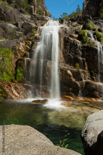 Beautiful waterfall in springtime in Peneda-Geres National Park  Portugal