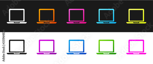 Set Laptop icon isolated on black and white background. Computer notebook with empty screen sign. Vector