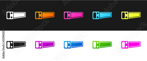 Set Hand saw icon isolated on black and white background. Vector