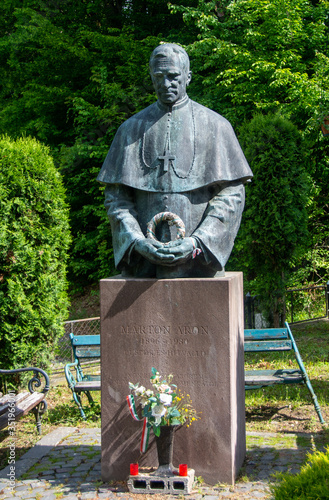 the statue of Bishop Marton Aron from Sovata city Romania 23.05.2020