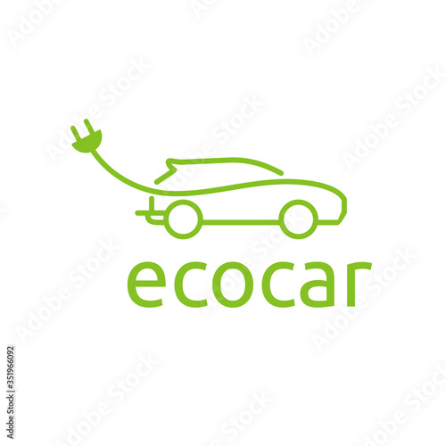 Eco-friendly car logo design, car with electric socket logo design