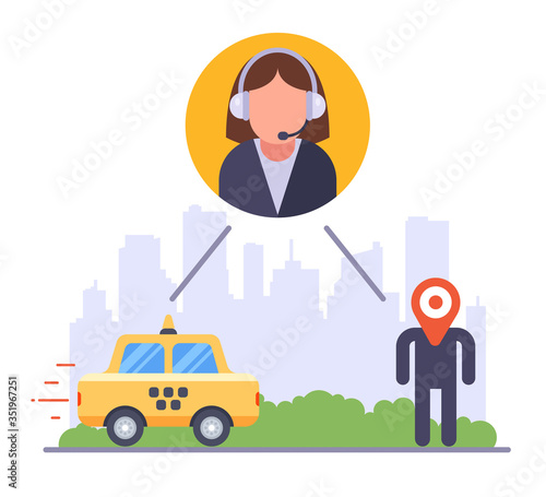 City call center for taxi. flat vector illustration.