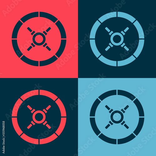 Pop art Safe icon isolated on color background. The door safe a bank vault with a combination lock. Reliable Data Protection. Vector