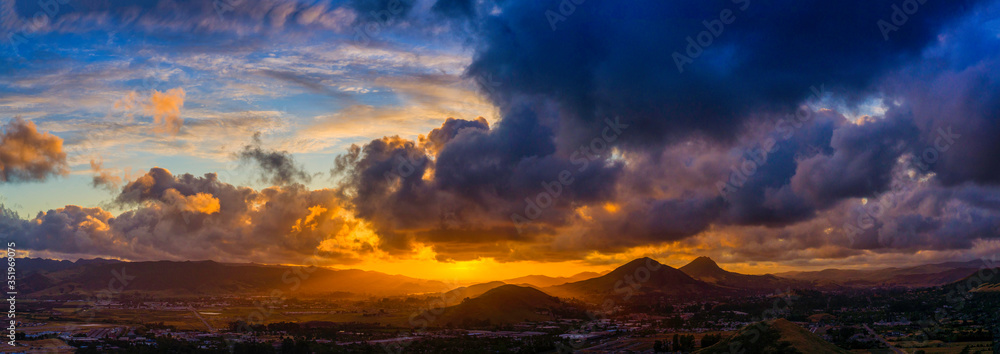Panorama of Sunset with Mountains, Clouds  - obrazy, fototapety, plakaty 