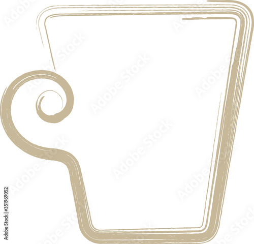 The cup is drawn with a brown line, the picture is in the doodle style. Beautiful design saver for a cafe, an icon for tea or coffee.