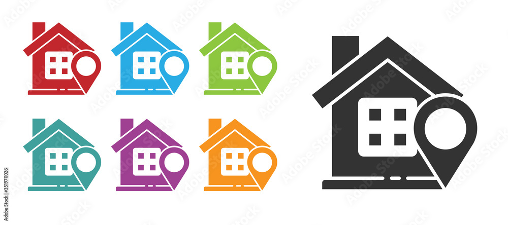 Black Map pointer with house icon isolated on white background. Home location marker symbol. Set icons colorful. Vector Black Map pointer with house icon isolated on white background. Home location marker symbol. Set icons colorful. Vector