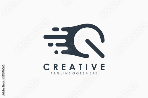 Abstract Initial Letter Q Logo. Black Liquid Shape with Pixel Dots isolated on White Background. Usable for Business and Technology Logos. Flat Vector Logo Design Template Element.