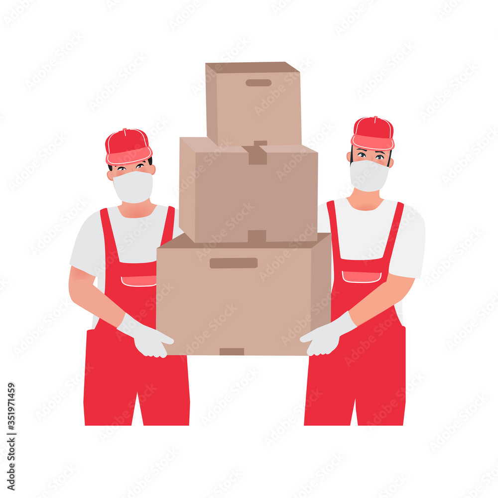 The courier makes the delivery of contactless. Safe shopping for coronavirus. Vector illustration The courier makes the delivery of contactless. Safe shopping for coronavirus. Vector illustration