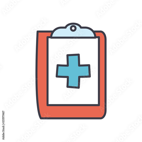 Medical cross inside document flat style icon vector design