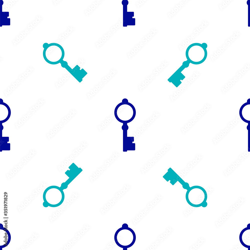 Blue Old key icon isolated seamless pattern on white background. Vector Blue Old key icon isolated seamless pattern on white background. Vector