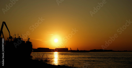 sunset in the port