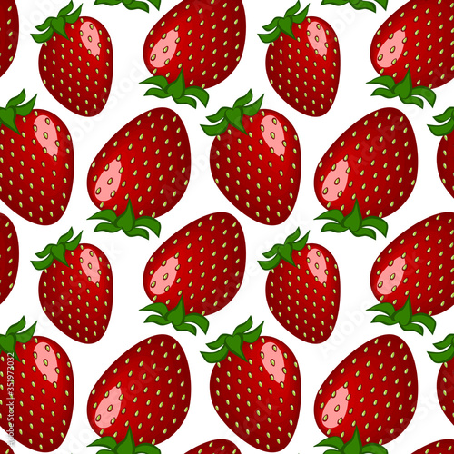 Square illustration, drawing - juicy delicious ripe red berries strawberries garden or strawberries on a white background. Isolate. Seamless texture, pattern - background for site, blog, textiles