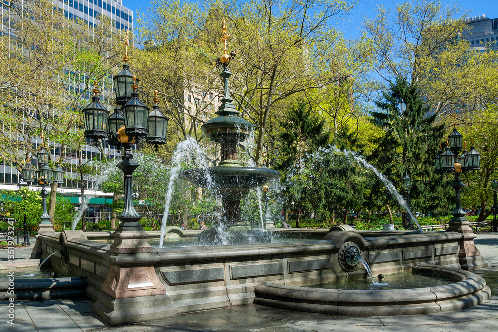 City Hall Park fountain. New York City Manhattan