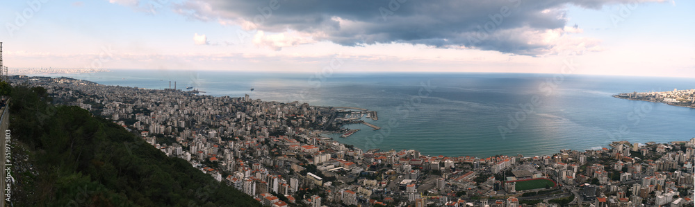 Jounieh Bay, Lebanon, with Beirut in a far end and the mediterranean shore