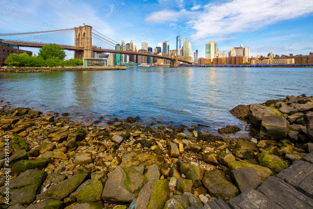 Brooklyn Bridge and Manhattan skyline as seen from Brooklyn Bridge Park, New York City