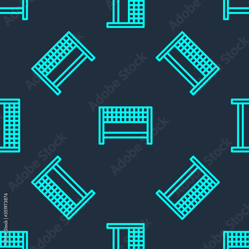 Green line Ribbon in finishing line icon isolated seamless pattern on blue background. Symbol of finish line. Sport symbol or business concept. Vector