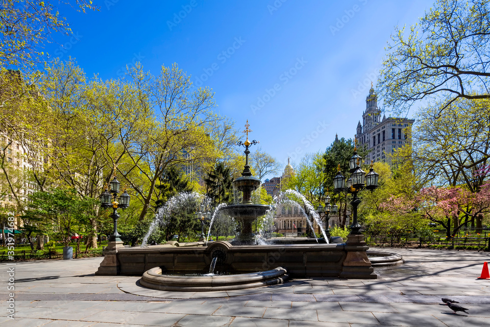 City Hall Park fountain. New York City Manhattan