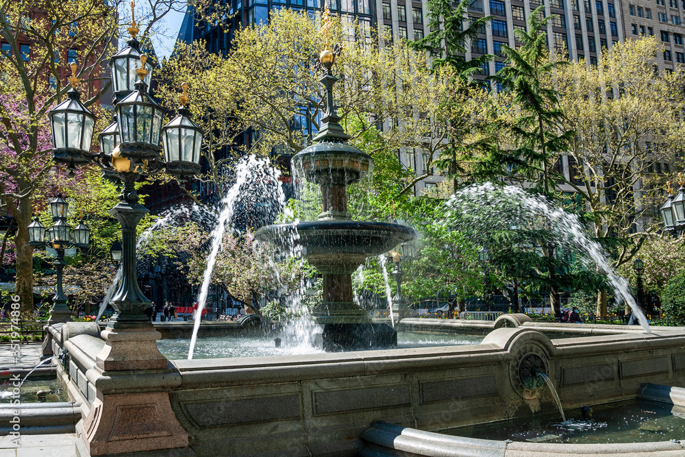 City Hall Park fountain. New York City Manhattan