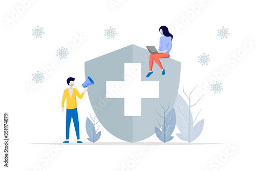 Virus germs and bacteria protection. Adult man and woman protected from viruses and bacterias.Person resistant and prevention disease