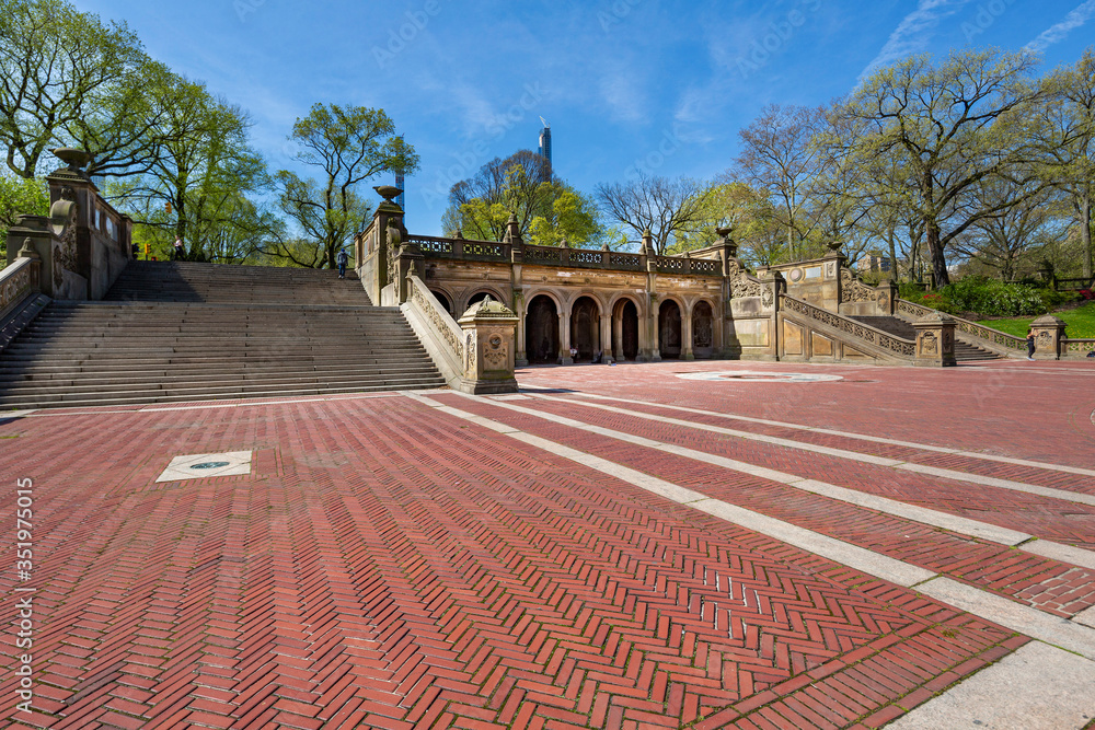 New York City, New York / USA - April 25 2020: Bethesda terrace AKA Navy Terrace view at Central Park in Manhattan