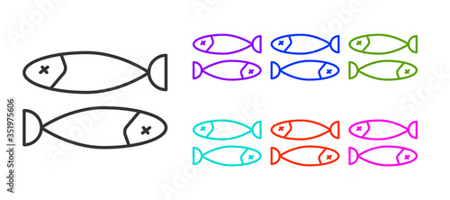 Black line Dried fish icon isolated on white background. Set icons colorful. Vector Illustration