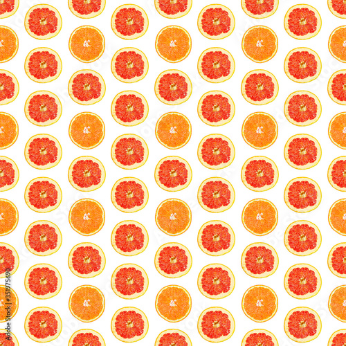 Seamless infinity pattern of isolated slices of grapefruit and orange. Stock illustartion for web and print, wallpaper, background, design and packaging, wrapping and scrapbooking paper