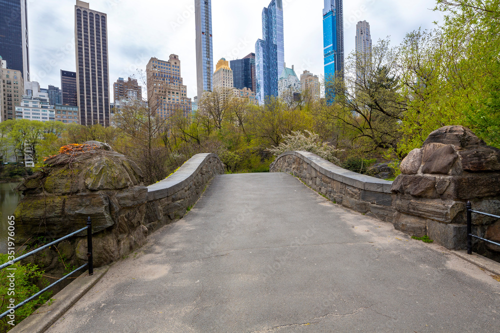 Spring 2020-Coronovirus..Central Park, New York City- Gapstow bridge at Spring time.