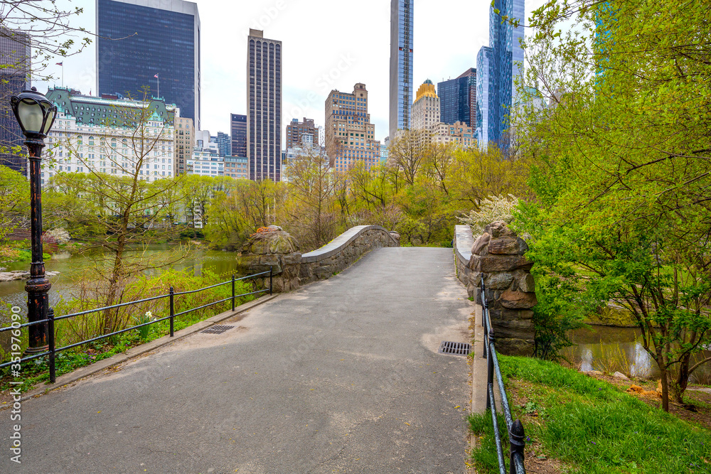 Spring 2020-Coronavirus..Central Park, New York City- Gapstow bridge at Spring time.